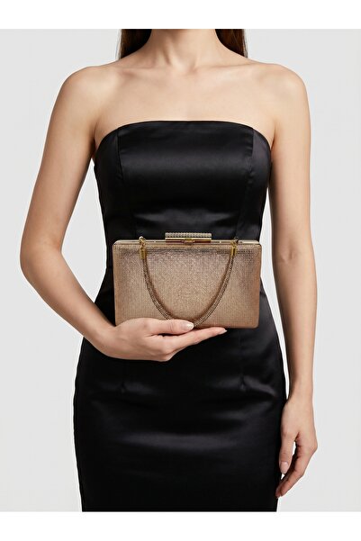 Biçanta Γυναικεία τσάντα βραδινού φορέματος σε χρώμα ροζ χρυσό με μεταλλική λ...