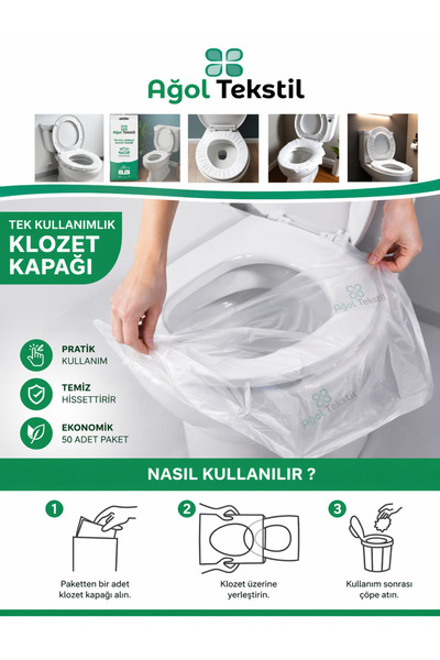 ağol tekstil Tek Kullanımlık Klozet Kapak Örtüsü 40x50 cm 50 Adet Ekonomik Paket