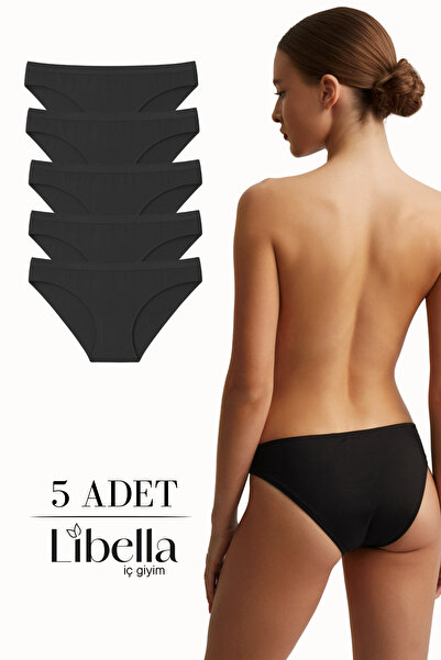 LİBELLA İÇ GİYİM Γυναικεία Μαύρα Βαμβακερά Μπικίνι Lycra εσώρουχα 5 Συσκευασία