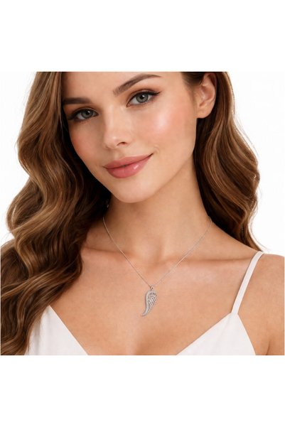AXXION Angel Wing Necklace with Zircon Stone Silver Color Elegant Women's Necklace
