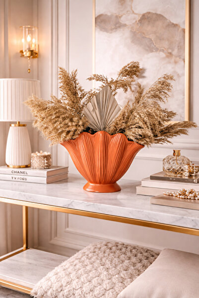Zigzag Home Dekoratif Bohem Tarz Büyük Boy Parlak İstiridye Vazo Biblo Midye ...