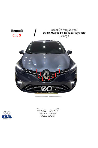 EBAL OTO AKSESUAR Renault Clio 5 Ön Panjur 8 Parça Krom Seti 2019 Model Ve So...