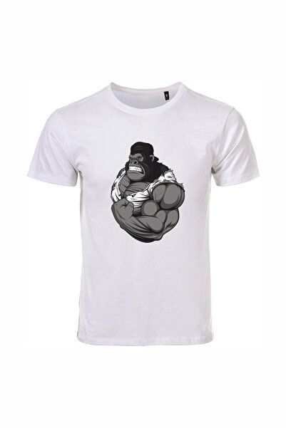 ETİFA Μπλουζάκι με στάμπα Gorilla, Unisex, λευκό, 100% βαμβάκι, κανονική εφαρ...
