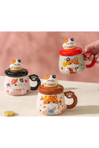 Livenda Ceramic Cup with Cat Pattern