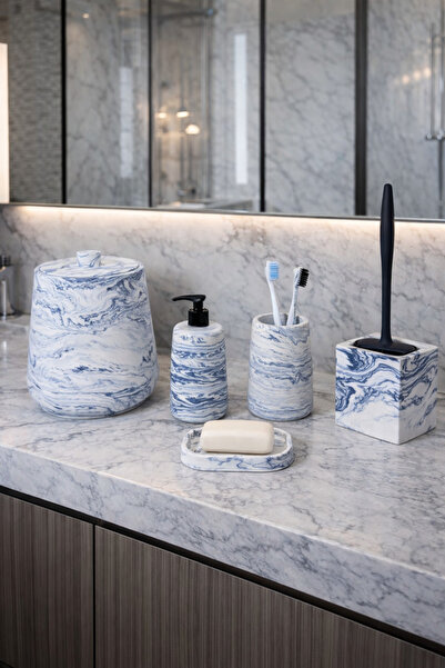 Zigzag Home Διακοσμητικό σετ μπάνιου 5 τεμαχίων με μαρμάρινο σχέδιο, κάδος απ...