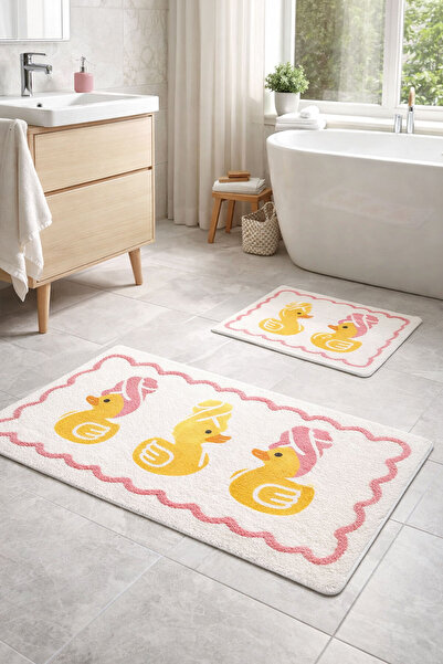 Toronto Home Dijital Kaymaz Yıkanabilir İkili Ördekli Banyo Paspası Banyo Hal...