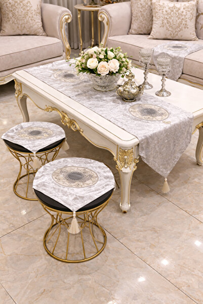 Ceki Home Σετ Σαλονιού Σετ Runner Βελούδινο Γκρι Χρώμα 4 Τεμάχια Χωρίς Ραφές ...