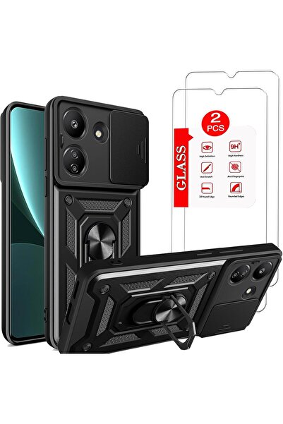 Kipgsm Redmi 13C & Poco C65 Uyumlu Ekran Koruyucu+Kılıf Sürgülü Yüzüklü Stand...