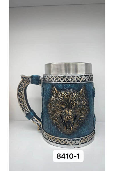 Livenda Large Size Blue Wolf Motif Steel Mug Code 8410-1