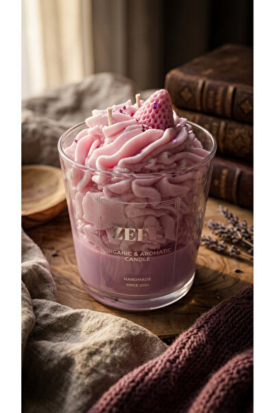 ZEFS CANDLE ZEF'S CANDLE SOYA WAX KREMALI ÇİLEKLİ VE KOKULU PEMBE BARDAK MUM