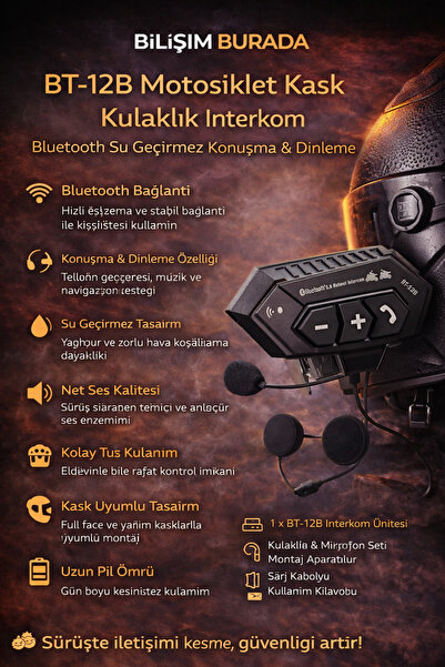 kruxon BT-12B Motosiklet Bluetooth Intercom Interkom Dinleme Ve Konuşma Özell...