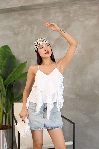 Crystal Life Fringed Crop Top with Piping Straps