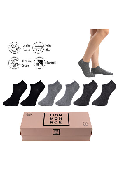 Lion Monroe Pure Bamboo Women's Booties Flat Short Socks Black-Grey - Anthrac...