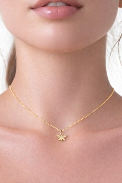 ATALYA ACCESSORY Minimal Yusufçuk Figürlü Zirkon Taşlı Gold Çelik Kolye – Zar...