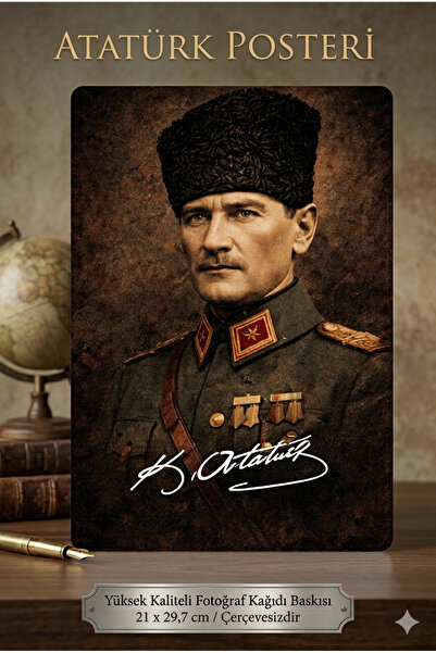 Organik Yolda Atatürk Vintage Poster A4 21x29,7 cm (Çerçevesizdir) 🇹🇷 İmzal...