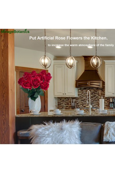 MirageBotanics 10 PCS Artificial Flowers Roses Fake Silk Flowers Rose with Vase for Home Office Hotel Decor