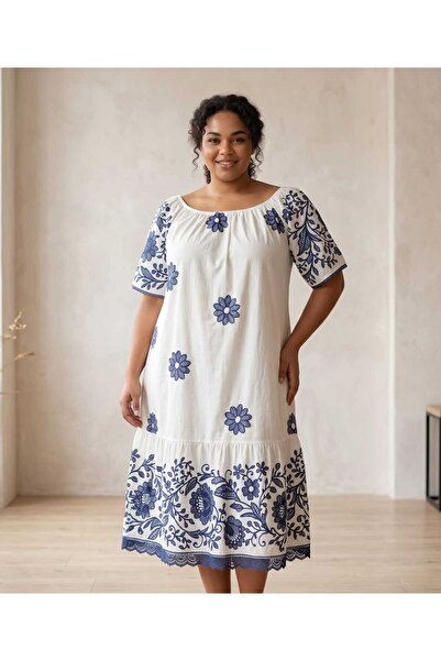 Volupta Floral Printed Cotton Midi Dress – Casual and Elegant for Everyday