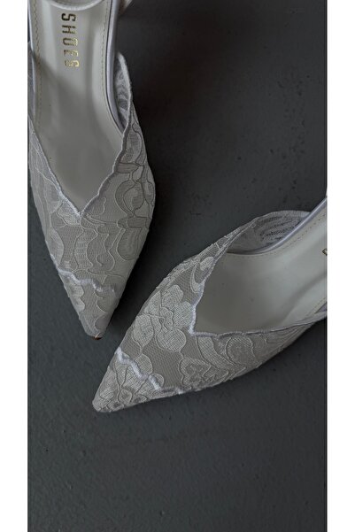 Eataly Shoes Λευκό Στιλέτο με Δαντέλα Bembeyaz που δένει στον αστράγαλο