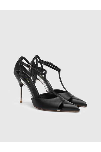 İLVİ Γυναικεία πέδιλα με μαύρο τακούνι από γνήσιο δέρμα Fivra