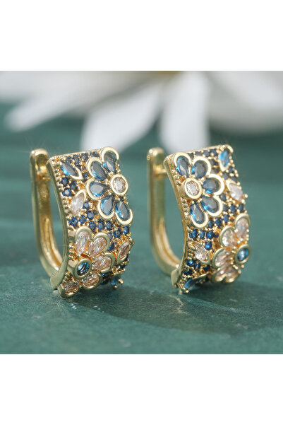 Choice A328-1 Vintage Multicolor Synthetic Zircon Floral Pattern Hoop Earring...
