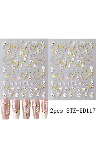 Choice قطعتان من ملصقات الأظافر ثلاثية الأبعاد STZ-5D117 بتصميم زهور ذهبية وق...
