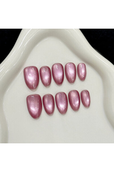 Choice17 S 10pcs Handmade Glass Bead Cat Eyes Press on Nails Solid Color Fake...
