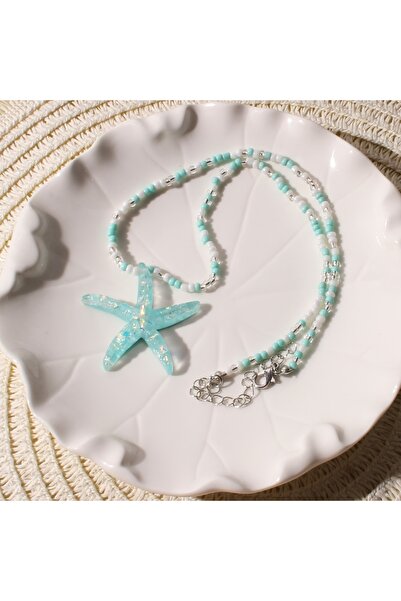 choice2 قلادة شوكر صيفية بلون النعناع بتصميم نجم البحر، قلادة بوهو متعددة الط...