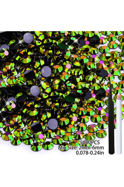 Choice5 Mix 2-6mm 5000Pcs 5000Pcs Black Green AB Flatback Resin Rhinestones, ...