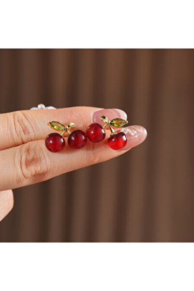 Choice أقراط نسائية فاخرة بتصميم الكرز الأحمر الحلو، مرصعة بالزركون على شكل و...