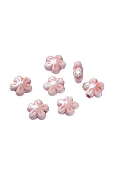 Choice6 Light pink 10pcs Colored Ceramic Flower Shaped Beads Spacer Loose Bea...