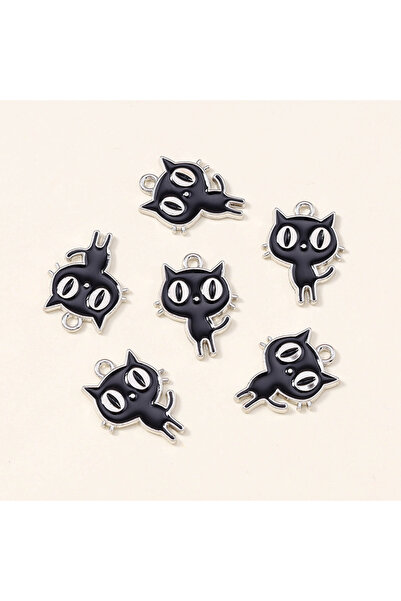 Choice Black 10pcs/lot Silver Color Cute Enamel Black Cats Charms for Handmad...