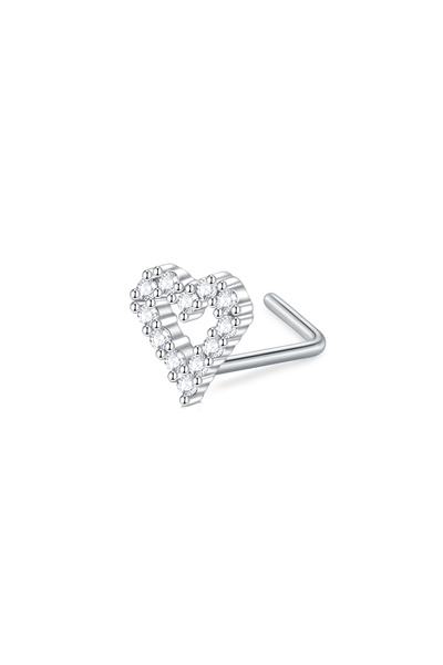 choice2 Silvery 18G 1.0x7mm 1pc Simple Mini Love Heart L-Shaped Nose Stud Nai...