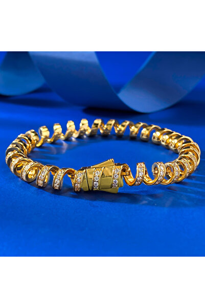 Choice 16cm Gold Luxury Diamond-Studded Coiled Design Bangle Bracelet Sophist...