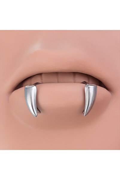 choice2 Silvery 1Pair Stainless Steel Vampire Fangs Lip Rings Hip Hop Punk Go...