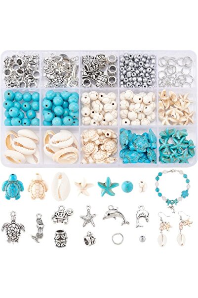 Choice 292pcs Turquoise Jewelry Making Starfish Mermaid Turtle Charms Beads S...