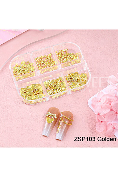 Choice3 زينة أظافر ZSP103 الذهبية - مجموعة متنوعة من 1/3 صندوق تحتوي على أقفا...