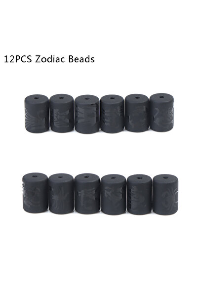 Choice 12PCS 12 Zodiac Beads Charms Matte Black Onyx Constellation Beads Cyli...