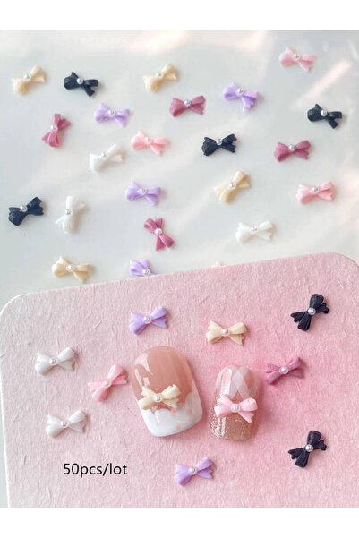 Choice 50PC-ZS740 50pcs Mix Color Bow with Pearl Korea Style Nail Art Charms ...