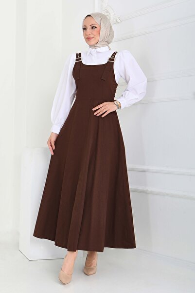 TOFİSA Σαλοπέτα Gabardin με τιράντες Καφέ - 27832-ΚΑΦΕ