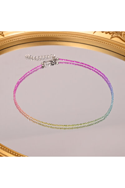Choice3 2 Artificial Crystal Necklace for Women Shining Gradient Color Fashio...