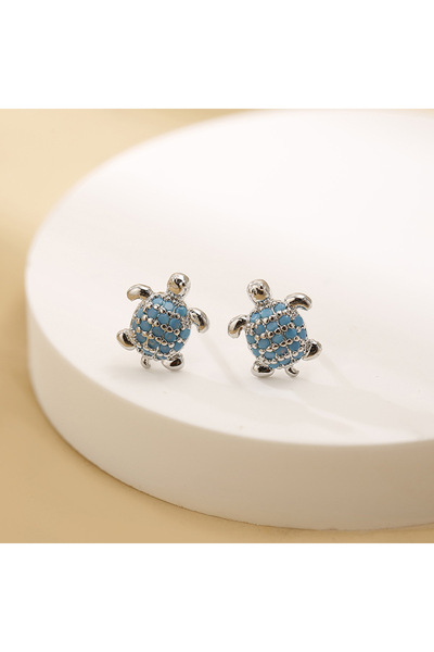 choice2 Silver Aqua Blue Cute Female Small Sea Turtle Multicolor Zircon Stud ...