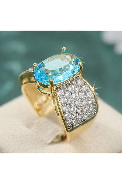Choice3 7 Gold-color B506 Fashion Sparkling Sea Blue Synthetic Zirconia Golde...
