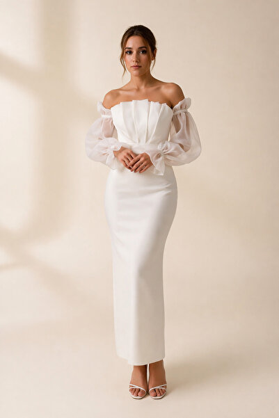 Alberson Dress Saydam Drapeli Balık Nikah Elbisesi