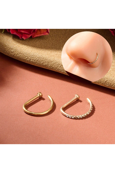 Choice حلقات وأقراط أنف هندسية الشكل 18G 1.0x10mm، قطعتان -C، مجموعة حلقات أن...