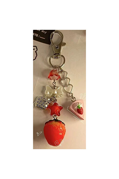 Choice Red strawberry Cute Strawberry Peach Bow Keychain Y2K Coquettish Fairy...