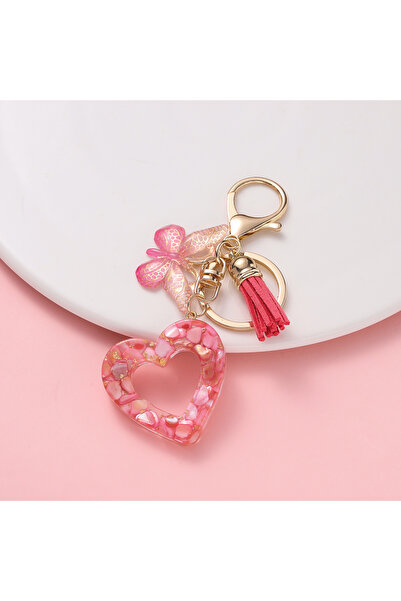 Choice1 Pink 1pc Love Heart Keychain Cute Butterfly Tassel Keyring for Women ...