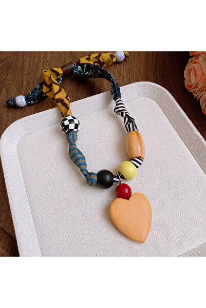 Choice قلادة نسائية جديدة من القماش المطبوع مع خرز خشبي أكريليك وقلادة على شك...