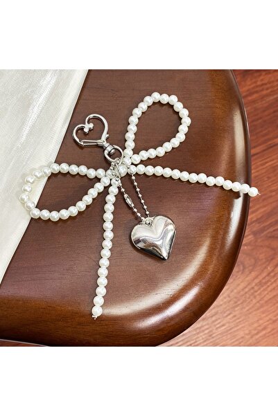 Choice style A Y2K Delicate Pearl Bowknot Keychain Korean Sweet Handmade Hear...