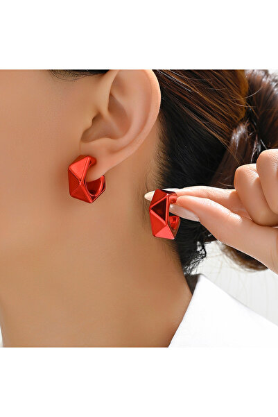 Choice6 red сережки Metallic Color Acrylic Chunky C-shape Hoop Earrings for W...