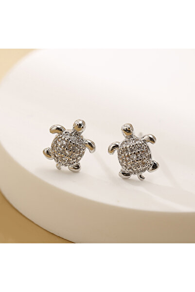 Choice Silver White Cute Female Small Sea Turtle Multicolor Zircon Stud Earri...